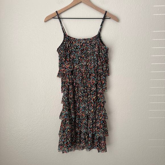 EXPRESS Womens Multicolor Nylon Ruffle Dress Mini Cocktail Going Out Size Medium - Picture 7 of 9